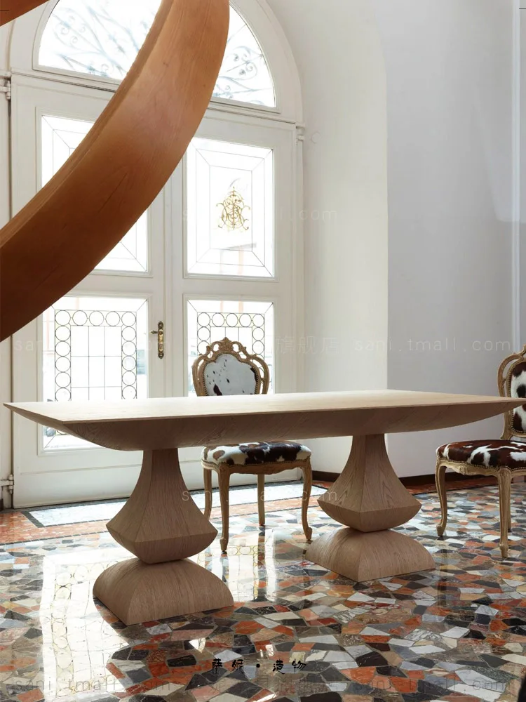 

Dining table Solid wood log wind long dining table Lobby Lounge Table Oak open paint wabi-Sabi wind