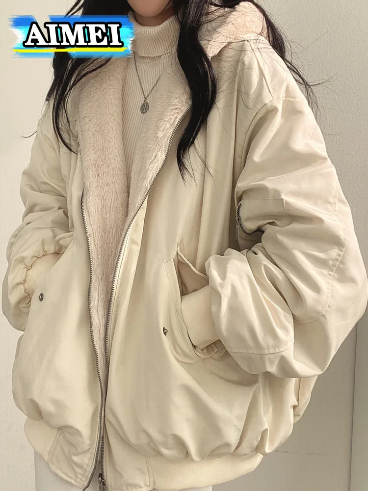 

Winter Clothes Women Thicken Warm Parkas Oversized Kawaii Hooded Coat Ladie Korean Fashion Casual Loose Zip Up Jackets For Women