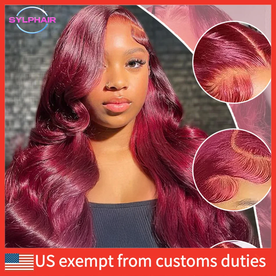 30 Inch 99j Burgundy Body Wave Lace Front Human Hair Wig Colored Glueless Hair Wigs For Women Red 13x4 13x6 Hd Lace Frontal Wig