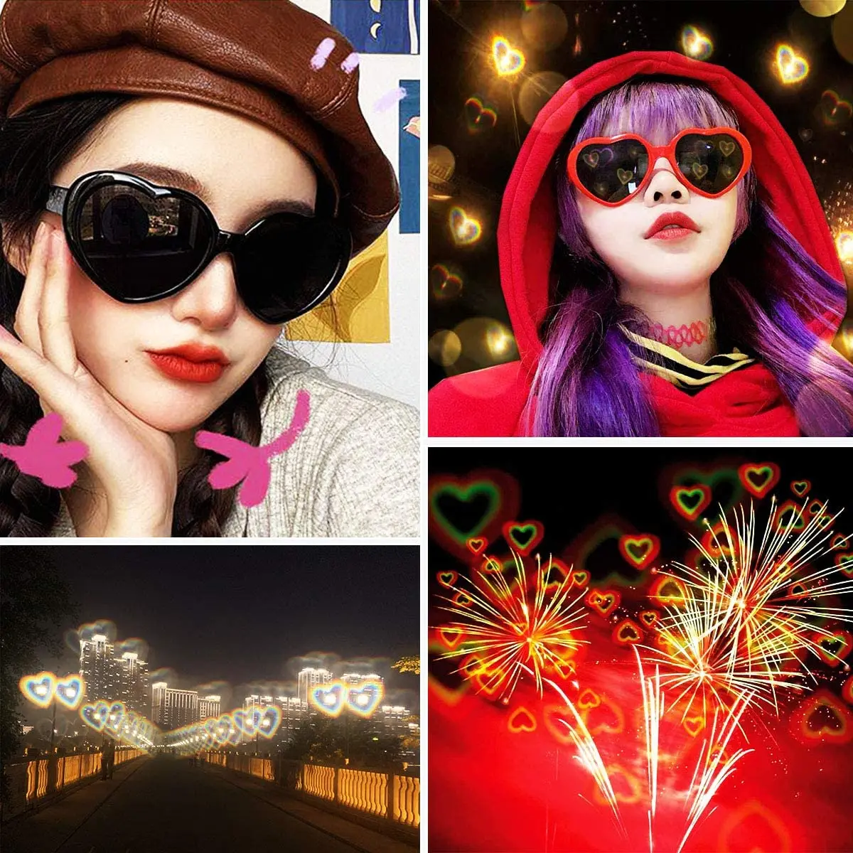 Women Fashion Heart Shaped Effects Glasses Watch The Lights Change To Heart Shape At Night Diffraction Glasses Female Sunglasses 4