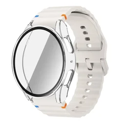 Enhanced Silicone Band and Bumper Case with Tempered Glass Screen Protector - Galaxy Watch 7 44mm (Starlight Tr)