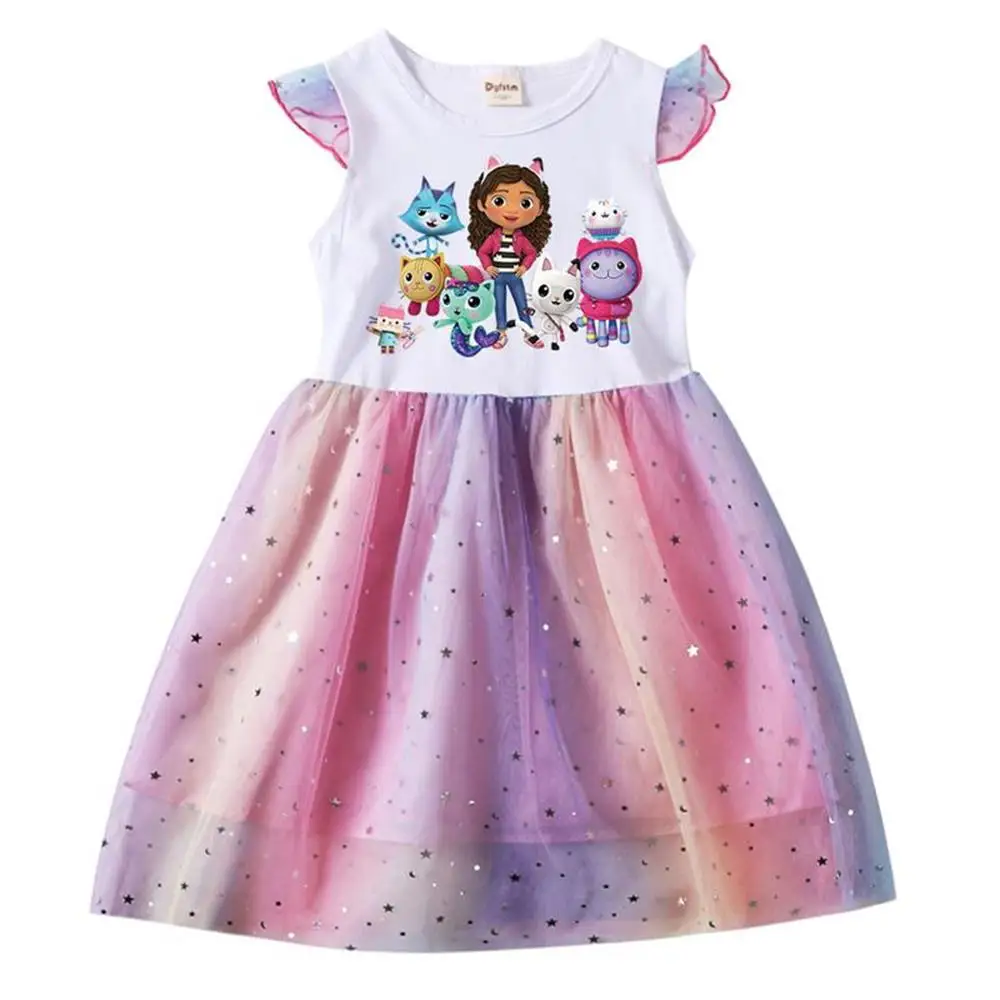 Girls Dresses Gabby's Dollhouse Cosplay Costumes Kids Cartoon Birthday Party Outfits Casual Summer Clothing