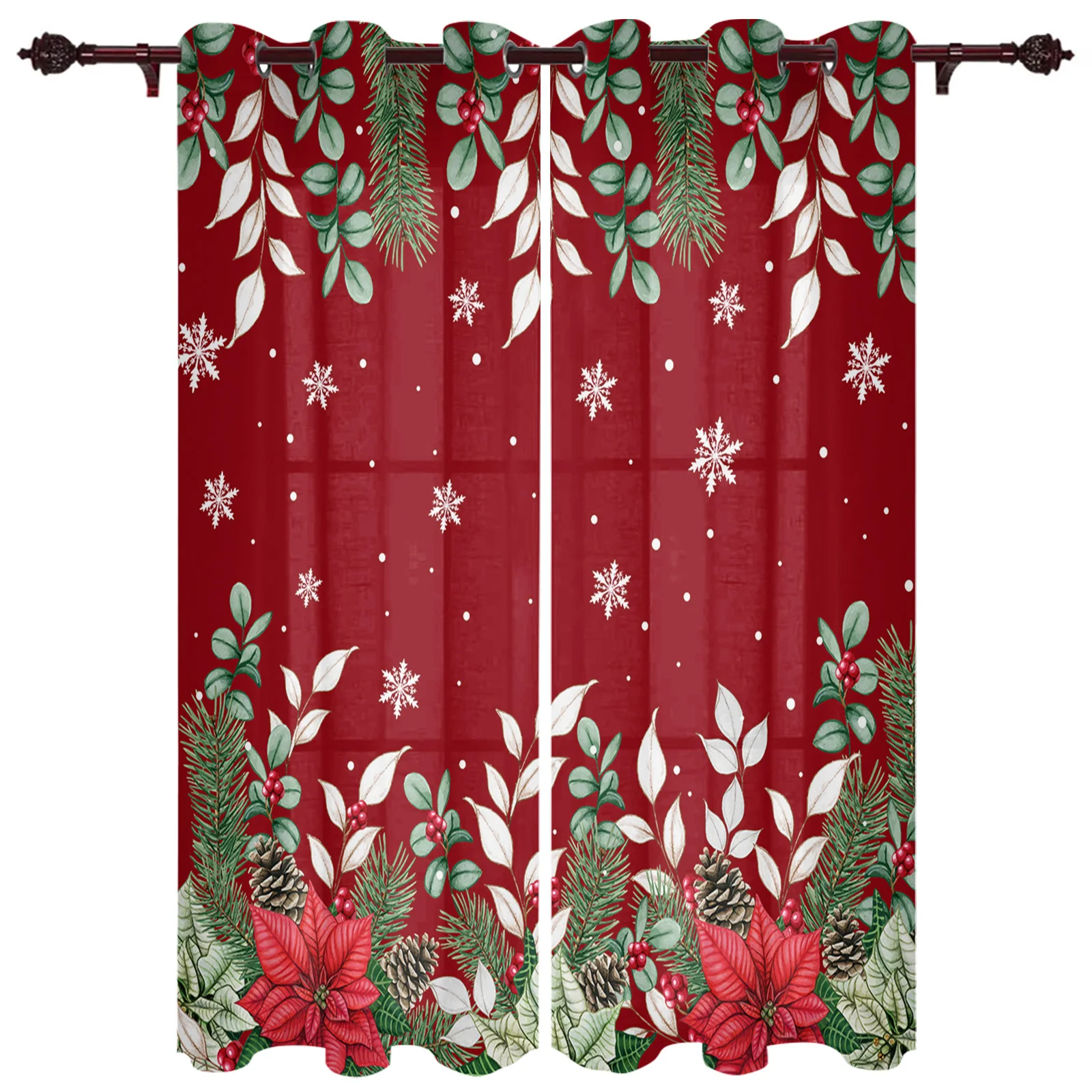 

Christmas Poinsettia Eucalyptus Berries Curtain for Living Room Bedroom Kitchen Curtains Home Decor Window Treatments Drapes