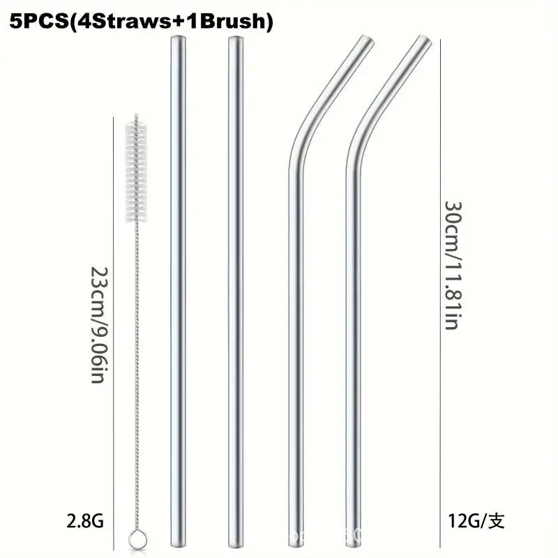 Eco-Friendly Colorful Reusable Stainless Steel Drinking Straws, 4-Pack - 30cm for Cocktails & Smoothies