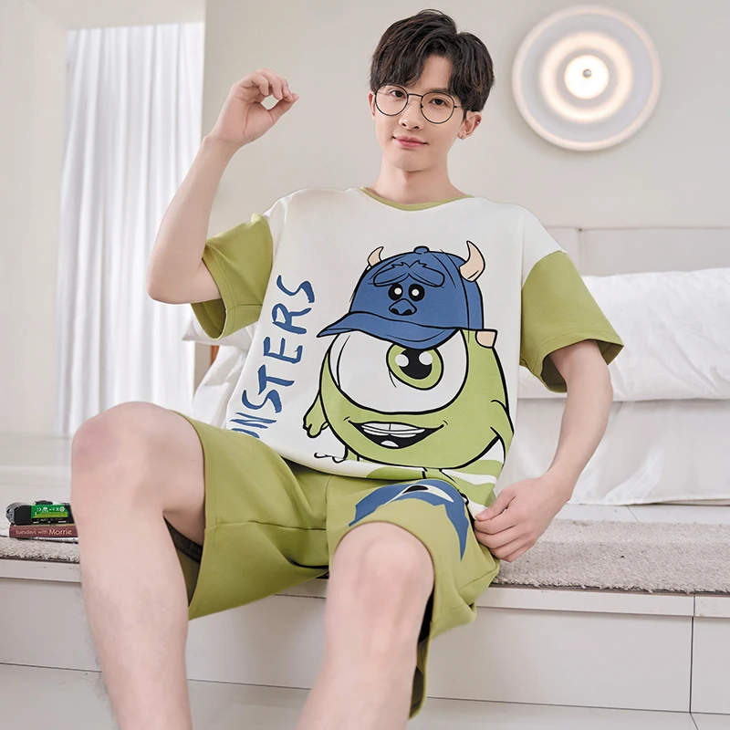 Pajama Sets Men Pajamas Sets For Sleeping Student Cartoon Sleepwear Short Sleeves Homewear Quick Drying Boy Summer Loungewear Suits