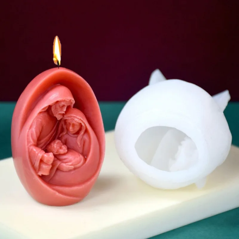 3D Jesus and The Virgin Family Silicone Candle Mold DIY Handmade Aromatherapy Plaster Crafts Epoxy Soap Making Molud Home Decor