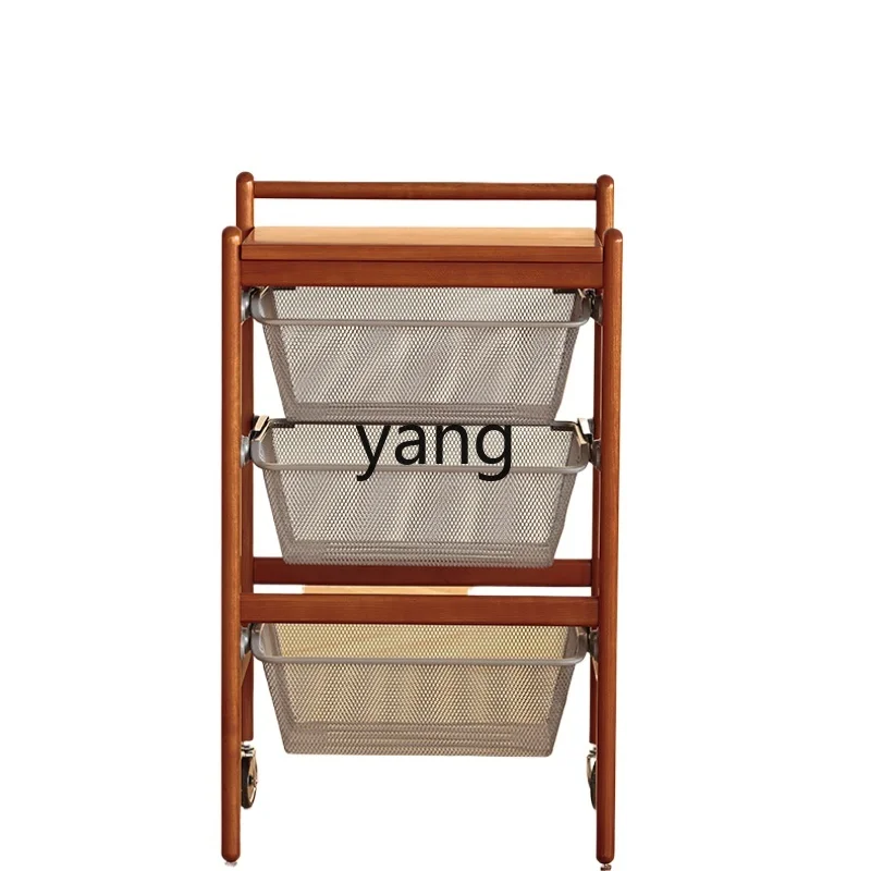 

Yjq Trolley Rack Sofa Side Table Solid Wood Movable Tea Table with Wheels Boxwood Dining Car