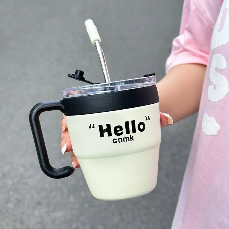 

480ML Coffee Cup Thermos 304 Stainless Steel Double -layer Cooler Straw Cup Portable Reusable Ins Ice Coffee Mug Water Bottle
