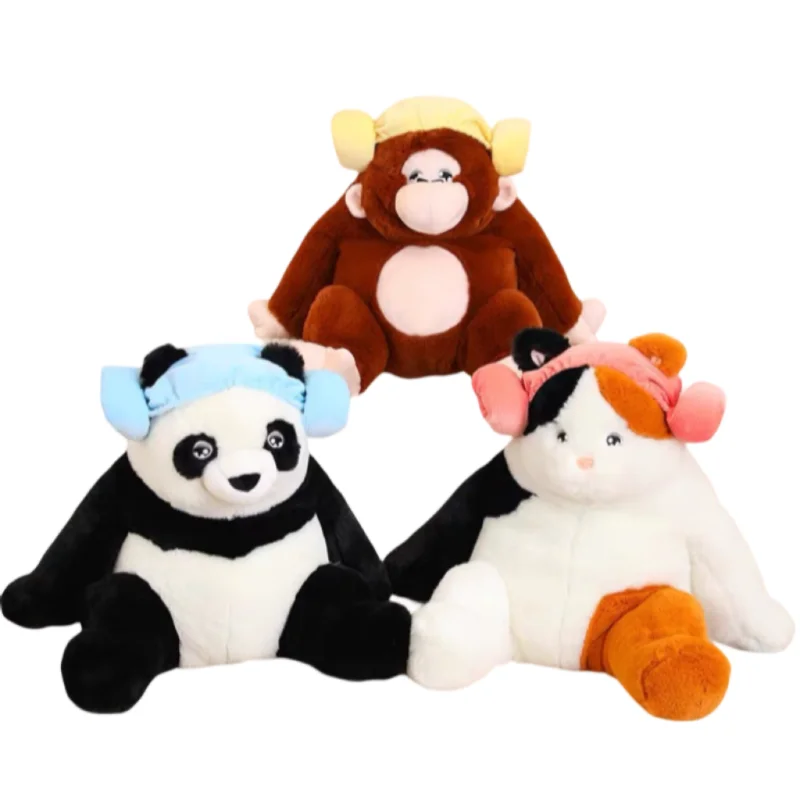 35/50cm Kawaii Creative Animal With Shower Cap Series Panda Cat Orang Soft Plush Toys Girls Kids Birthday Christmas Gifts