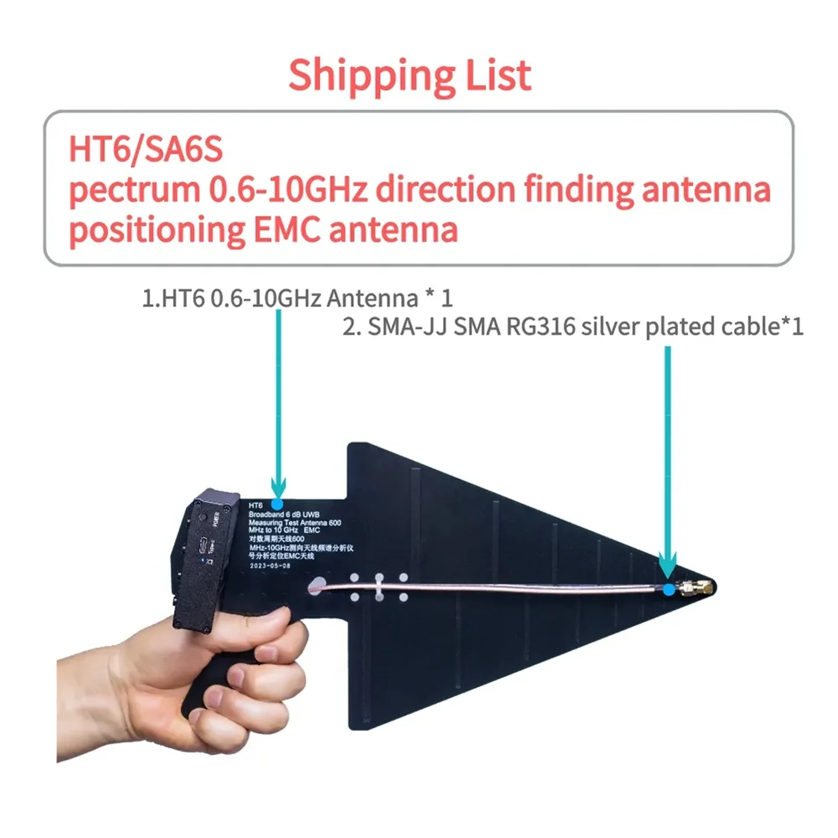 SA6 스펙트럼 분석기 광대역 안테나, 5W 지향성 안테나, RF 600M-10G UWB 안테나 보드 (A) 에 적합한 HT6 50 Ohm