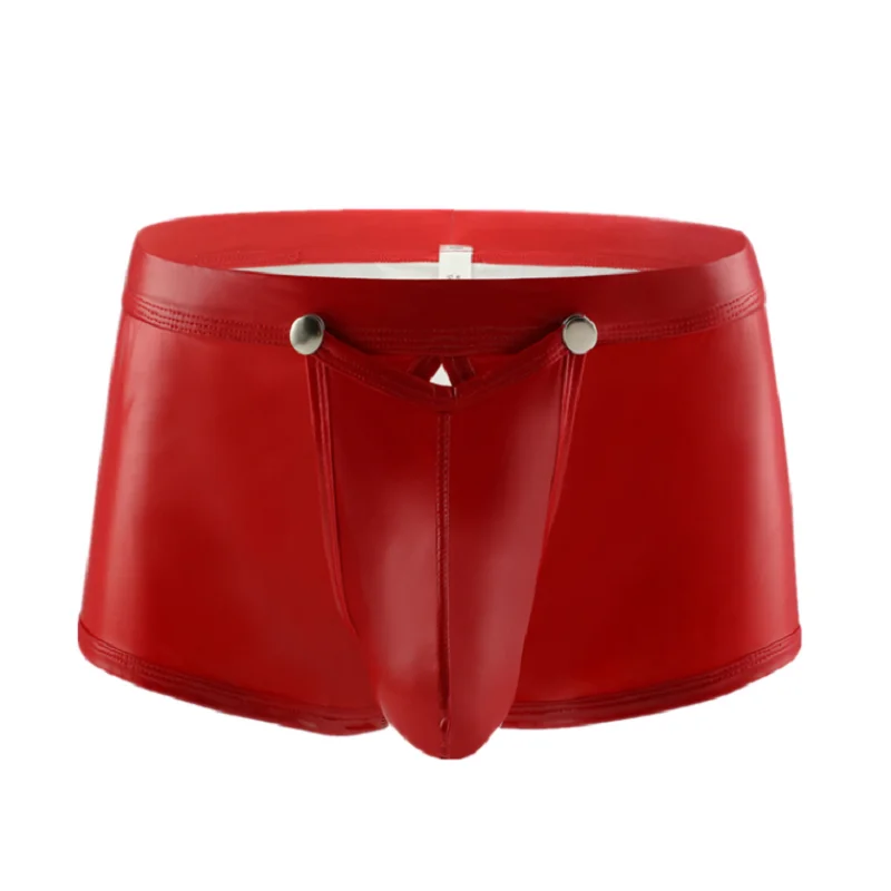 Mens Sexy Leather Lingerie Open Crotch Short Pants For Sex Latex Shaping Sheath Fetish Boxer Leather Underpants Bulge Pouch