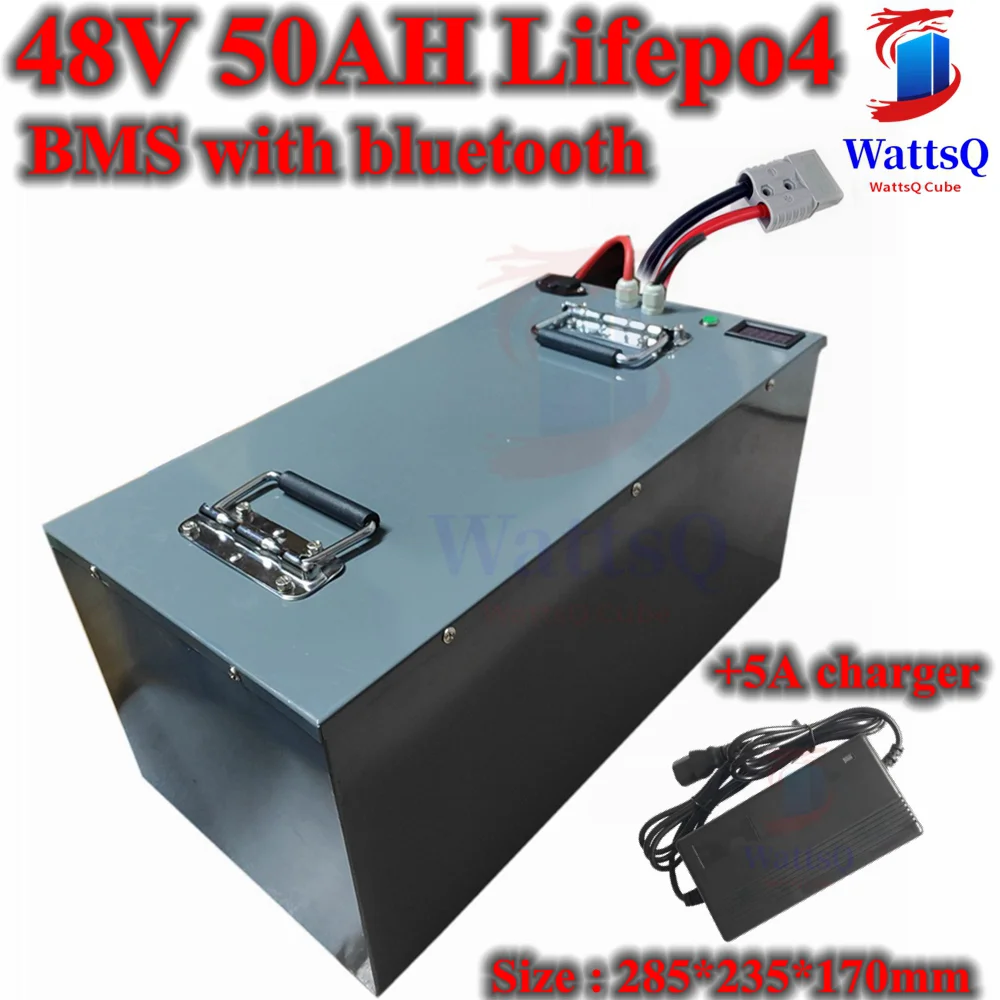 

waterproof Lifepo4 48V 50Ah Lithium battery pack BMS with bluetooth function for ebike scooter motorcycle solar RV+5A charger