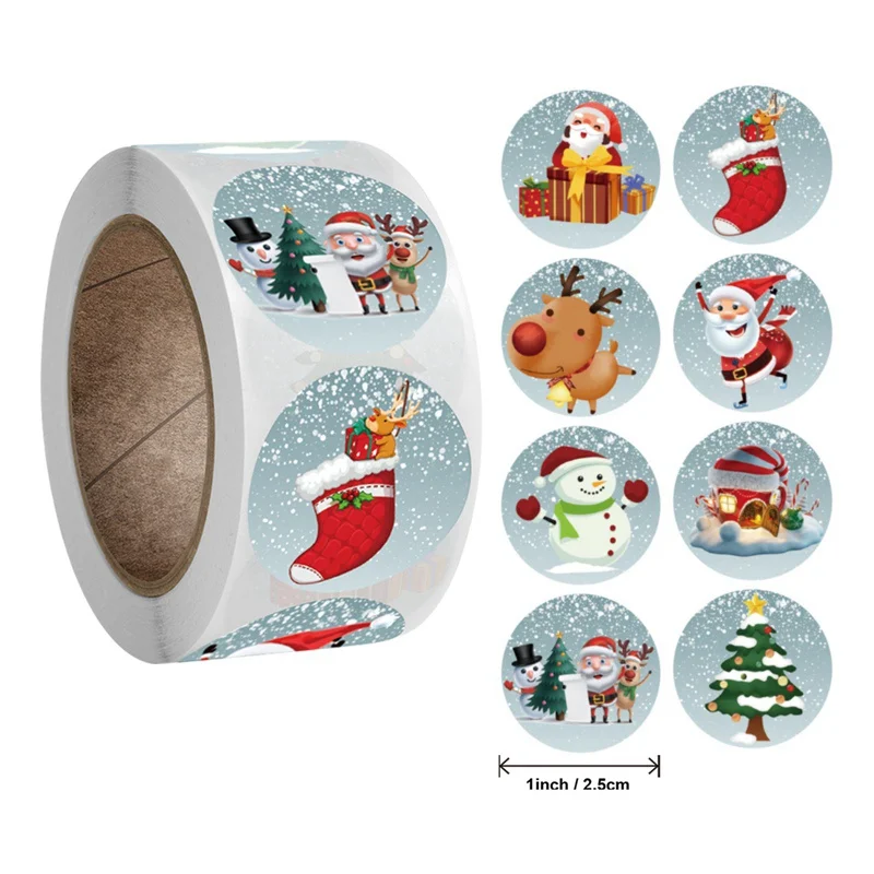 100-500pcs Merry Christmas Stickers 1 inch Round Christmas Tags Stickers for kids Gift Baking Package Envelope Stationery Decor