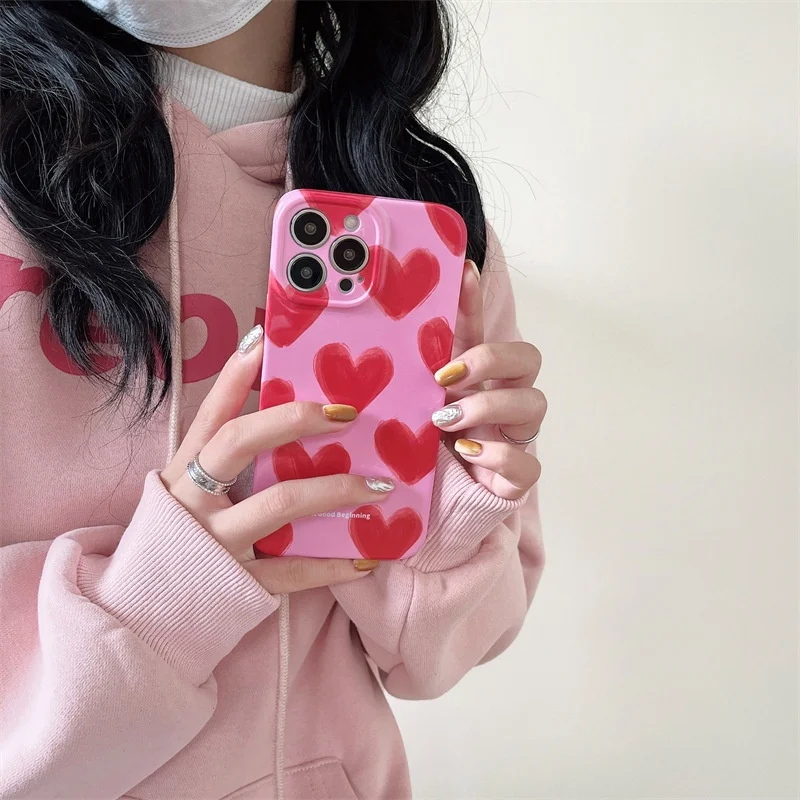 Glossy Hard Acrylic Love Heart Luxury Phone Case