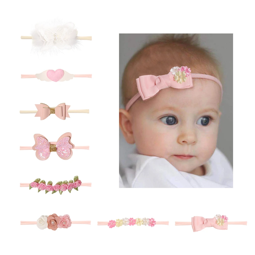 

Yundfly 1 PCS Kawaii Toddler Girls Nylon Bow Headband Newborn Soft Flower Hair Rope Baby Girl Headbands