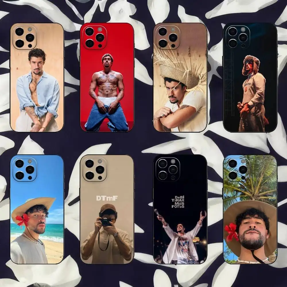 Sleek Black Silicone Soft Phone Case - B-Bad B-Bunny Design
