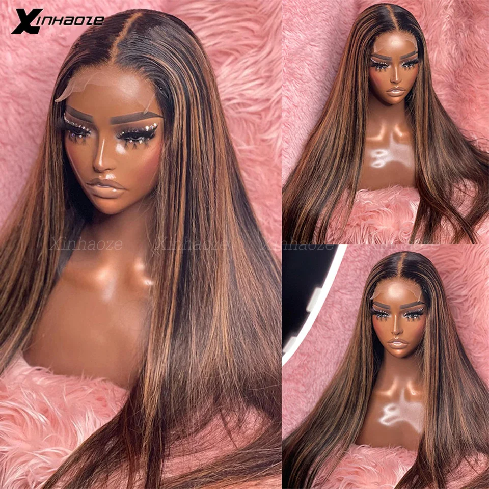Highlight Dark Brown Wig Human Hair 13x6 Straight Lace Front Wig