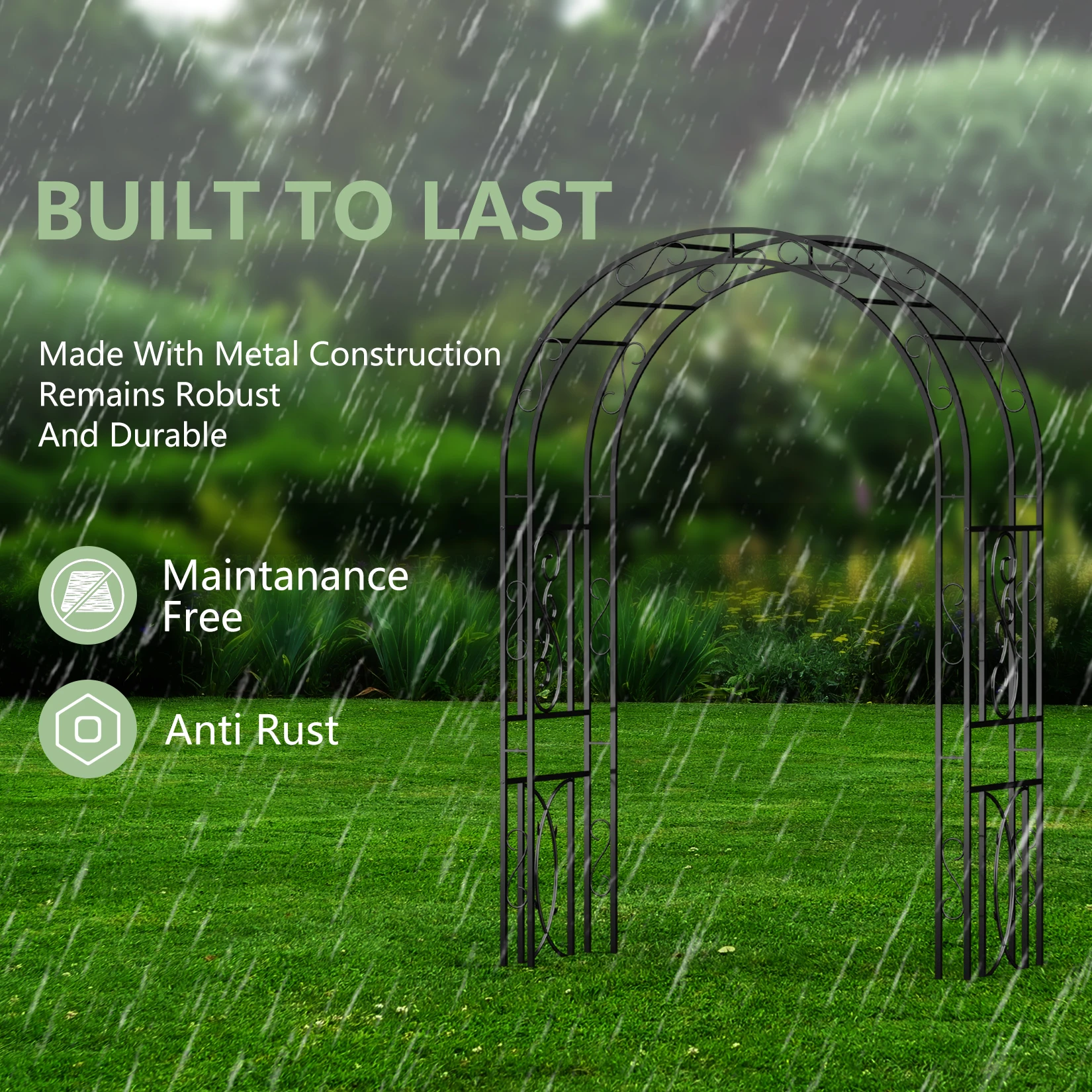Garden Arches Arbors Outdoor Black Metal Arbor for Climbing Plants Vines Roses Wedding Archway 4 Ground Nail 4.39x1.93x7.05ft