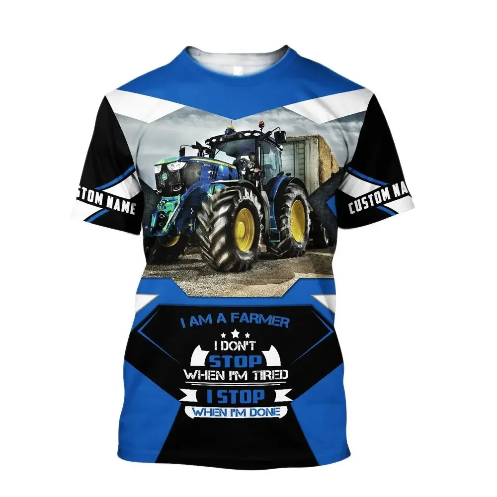 3D Tractor Printing Men's T Shirt Summer Trend Farmer Uniform