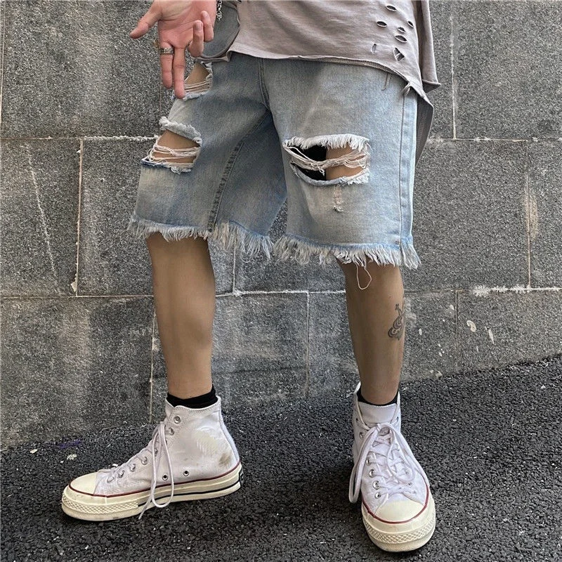 European and American Fashion Brand Cowboy Middle Pants Men's Five-Point  Shorts Non-Fading Washed Printed Denim Shorts - AliExpress