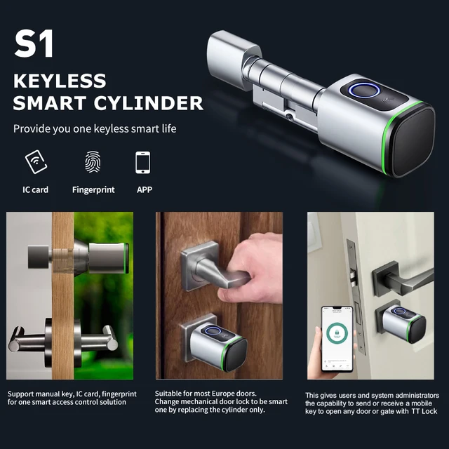 Tuya BLE Keyless Smart Lock Cylinder supports M1 Tuya Gateway Mechanical Key And USB Emergency Power Supply Fingerprint/ PINcode 2