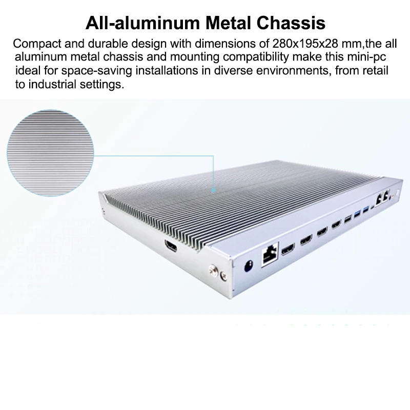 2025 New Mini Industrial PC Aluminum Case Fanless Thin PC With Intel Alder Lake Core i5 1235U Compact PC for Digital Signage Use 6