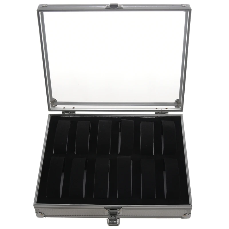 Useful Aluminium Watches Box 12 Grid Slots Jewelry Watches Display Storage Box Square Case Suede Inside Rectangle Watch Holder
