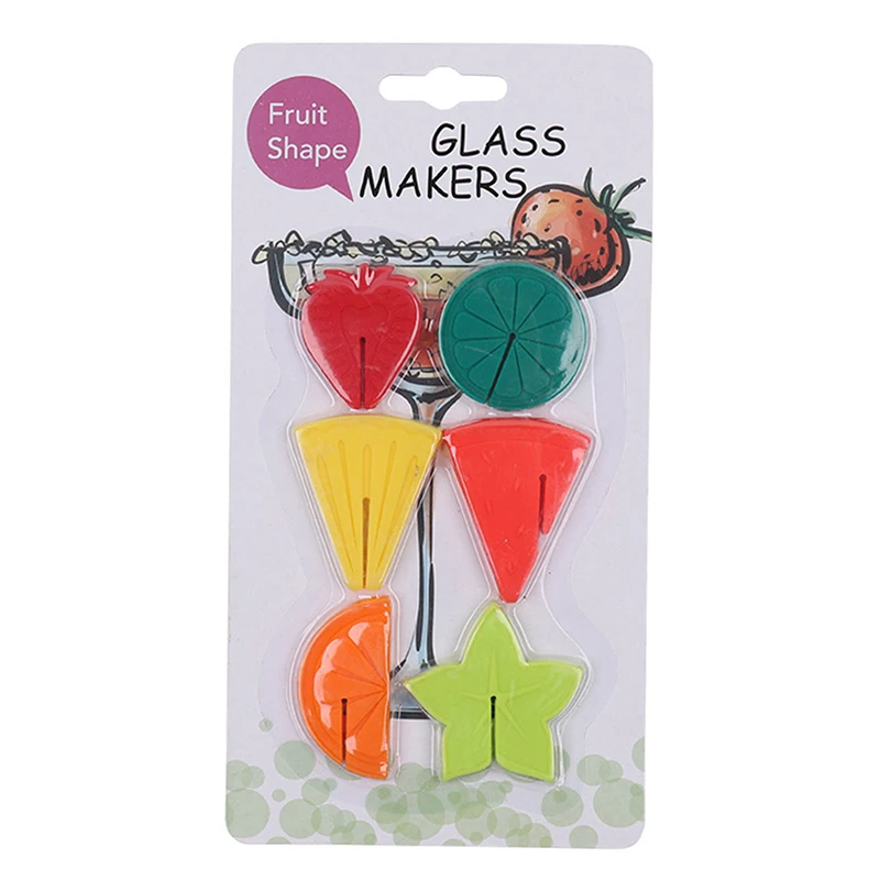 New 6Pcs Fruit Pattern Silicone Wine Glass Premium Durable Drink Marker For Drinks Cups Beverage Glasses Wine Glass