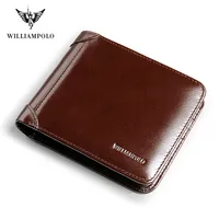 WILLIAMPOLO Genuine Leather Wallets Men Wallet Credit Business Card Holders Vintage Brown Leather Wallet Purses High Quality 1
