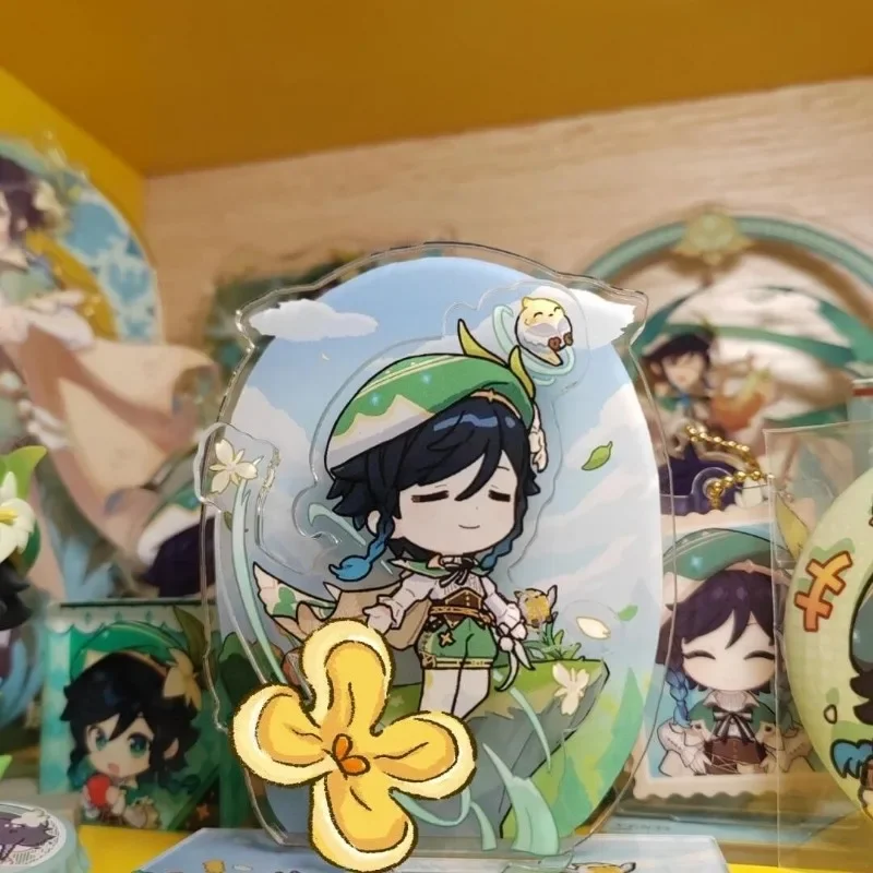 Genshin Impact Venti 이중 삽입 그림 아크릴 스탠딩 사인 스탠드 모델 데스크탑 장식 Decora 컬렉션 모델 장난감 선물