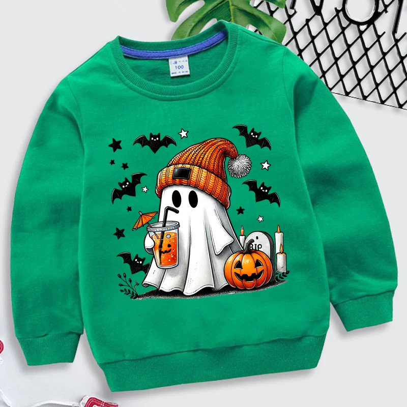 Halloween Ghost Pumpkin Bat Sweatshirt Children Autumn Winter Pullovers Kids Boys Girls O-neck Halloween Sweatshirts 4
