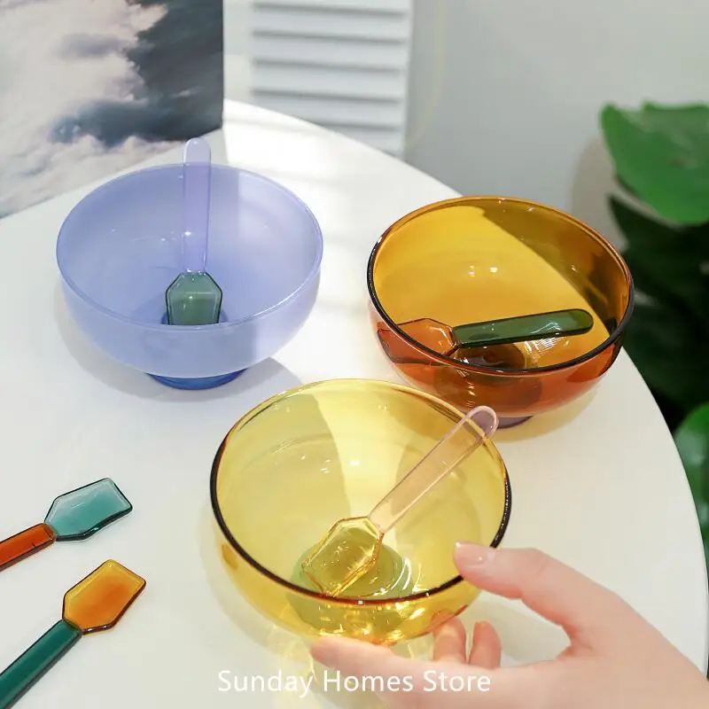 Icecream Glass Bowl Spoon Suit Dessert Salad  Yoghurt Bowl Tableware Soup Bowl Heat Resistant GlassMicrowave Oven Bakware