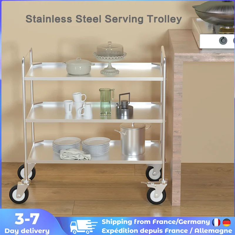 Carrello Da Portata In Acciaio Inossidabile 3 Ripiani Scaffale Carrello Da Pranzo Carrello Da Pavimento Carrello Da Cucina Per Alimenti Auto Con 4 Ruo