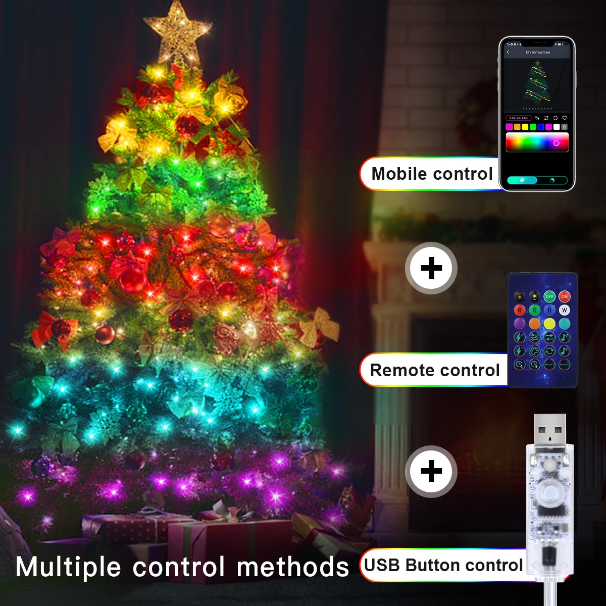 LED RGBIC Christmas Light Outdoor for Xmas Tree Fairy Light Smart APP  Remote Control USB String Lighting IP67 MultiColor Garland