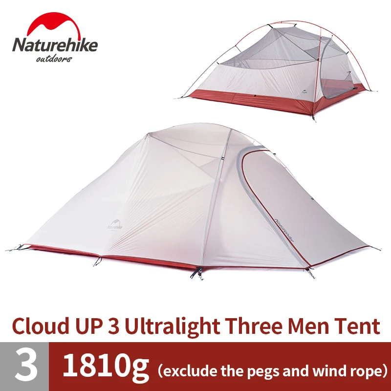 NatureHike-Ultralight 20D Silicone Camping Tent, Double-layer, Cloud UP Series, 1, 2, 3 Person, Backpacking, Travel, Beach Tent