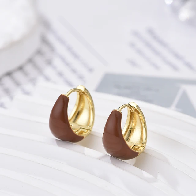 Boucles d'oreilles créoles rondes tendance pour femme, émail rouge, bleu, rose, noir, couleur or, boucles d'oreilles vintage élégantes, bijoux féminins