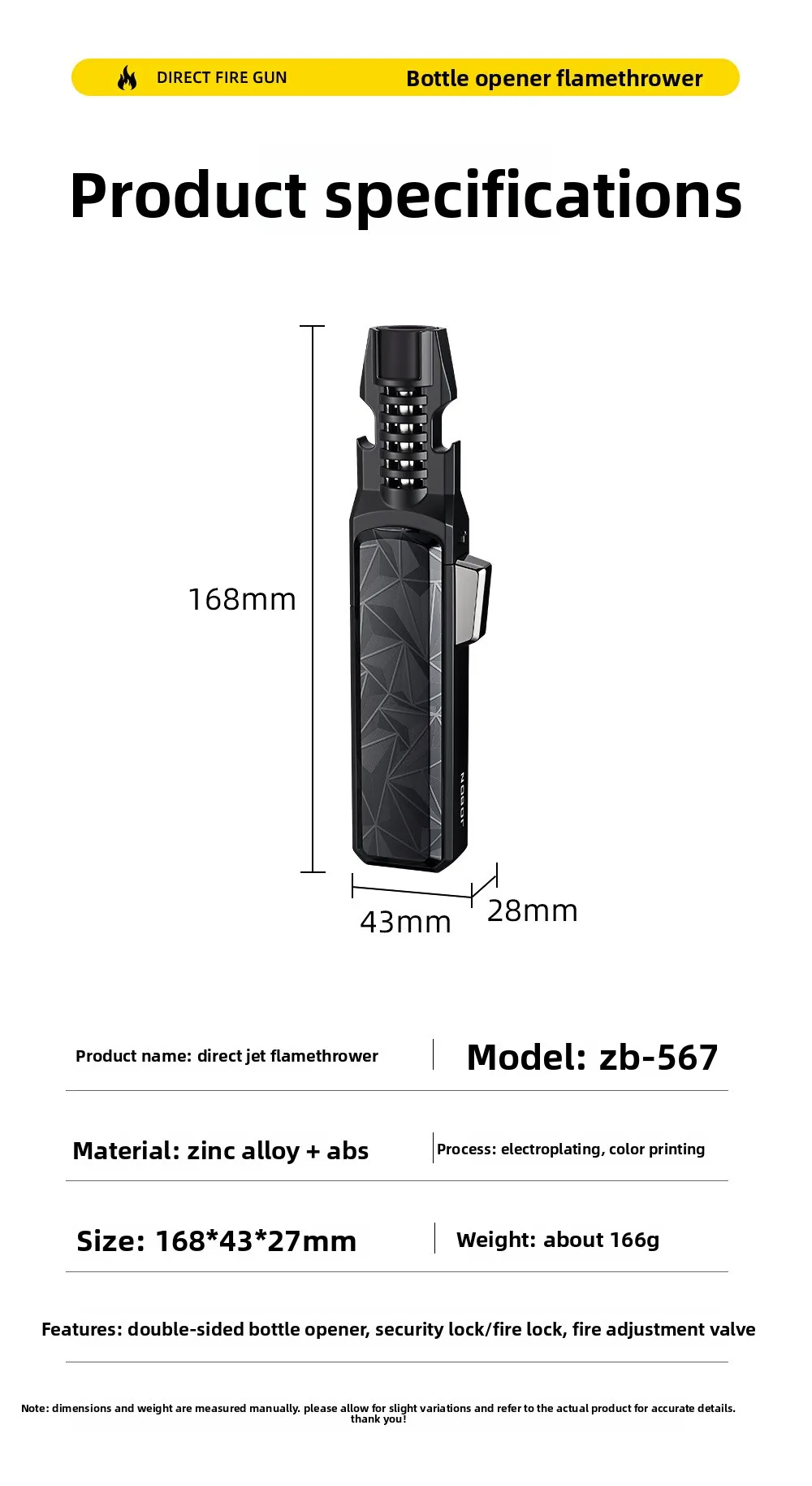 JOBON 1300 ° Large Flame Spray Gun Lighter Windproof Direct Spray Flame Outdoor Kitchen Cigar with Bottle Opener Lighter S53289027c0f1448798eb861a1922ee06s