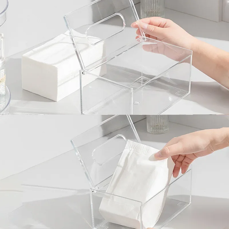 Transparent Acrylic Paper Towel Box Creative Home Living Room Tissue Paper Roll Storage Box Face Wash Tissue Box 4