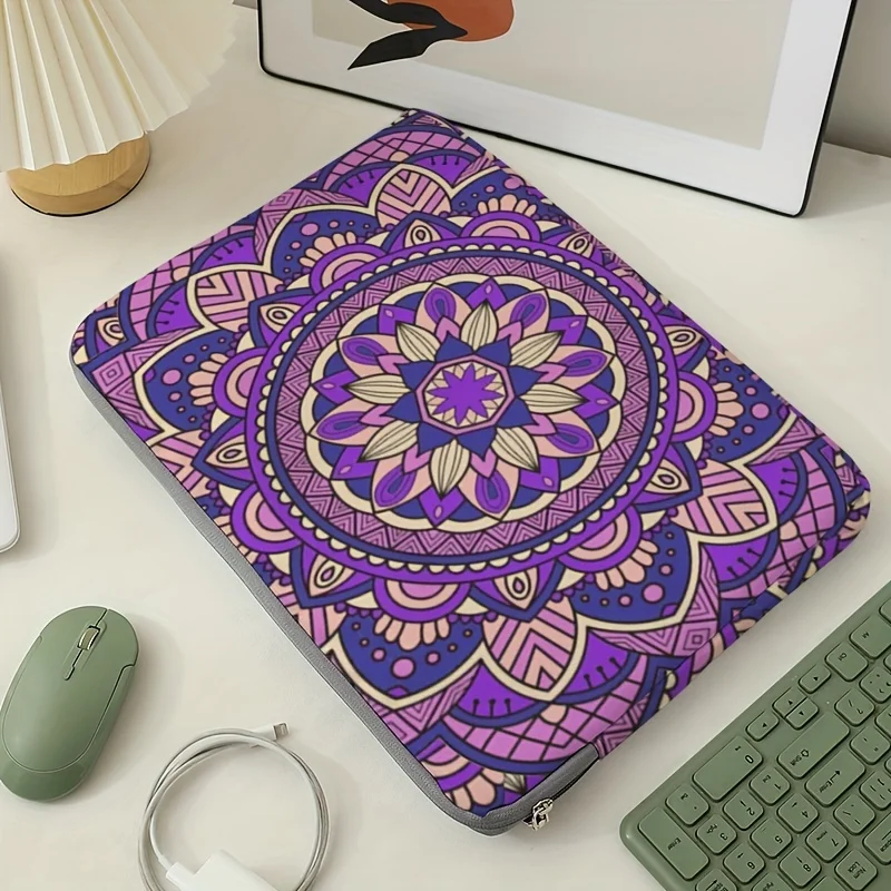 1 Bohemian style patterned laptop bag, briefcase, suitable for 14 inch to 15 inch laptops, fixed laptop bag (without handheld)