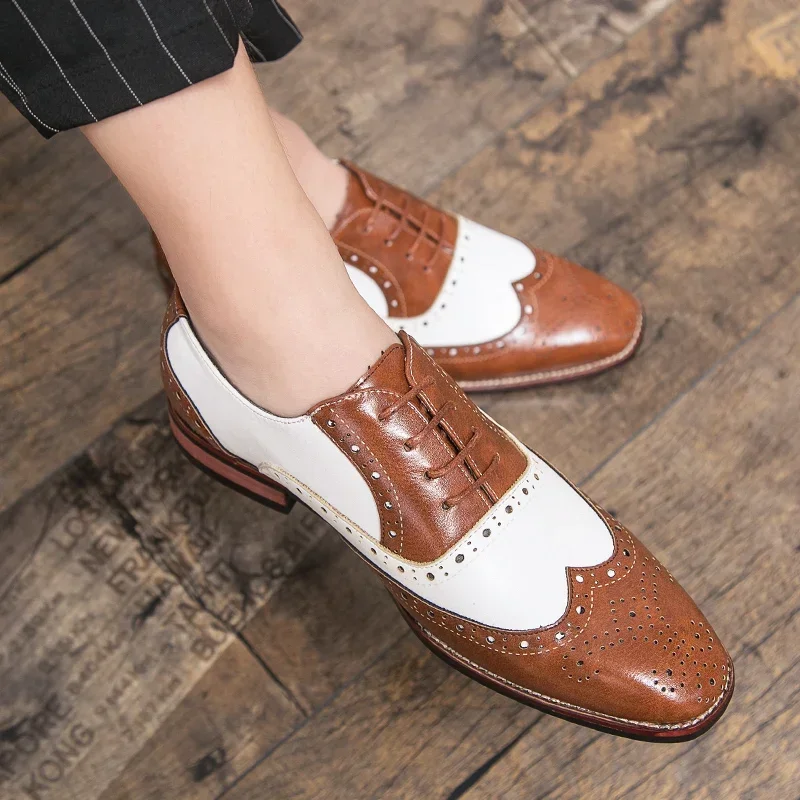 

Mens Luxury Shoes Brogue Lace-up Mens Shoes Casual British Style Contrast Color Oxford Shoes Mens Office Shoes Plus Size 38-48