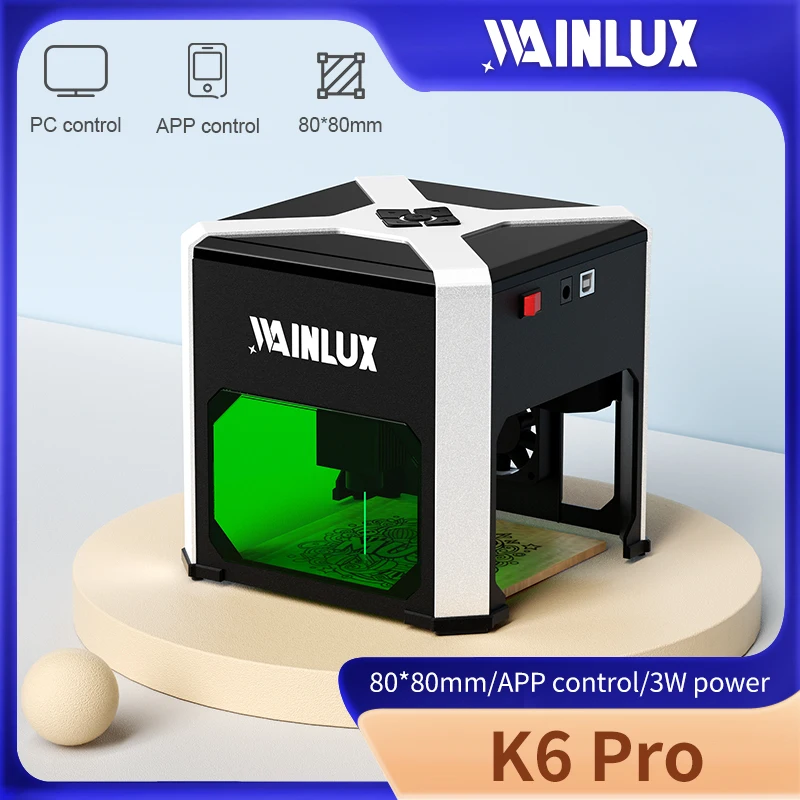 Wainlux CNC 레이저 조각기, 미니 레이저 타각기 지지대, PC 및 모바일 제어 로고 프린터 마크, DIY 조각기 K6, 3000mw