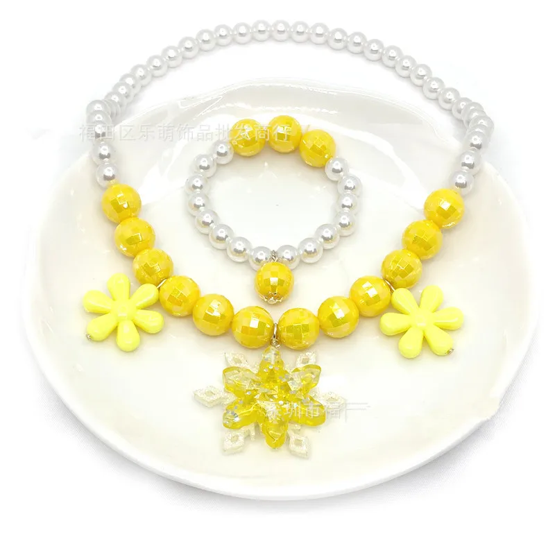 Baby Girls Beads Pearl Shell Mermaid Pendant Necklace Bracelet for Child Kids Lovely Flower Necklace Charm Jewelry For Gift 4