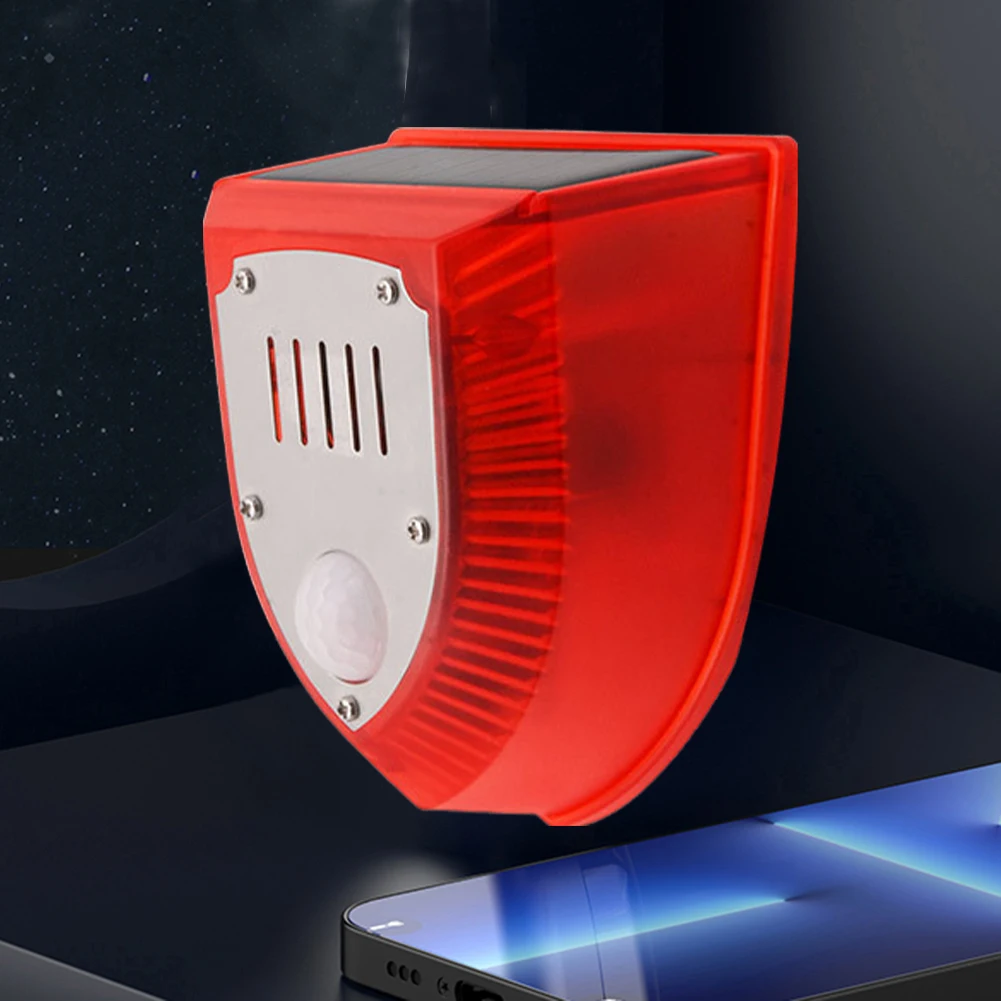 Watch Solar Motion Sensor 129dB Siren Sound Strobe Light Alarm On