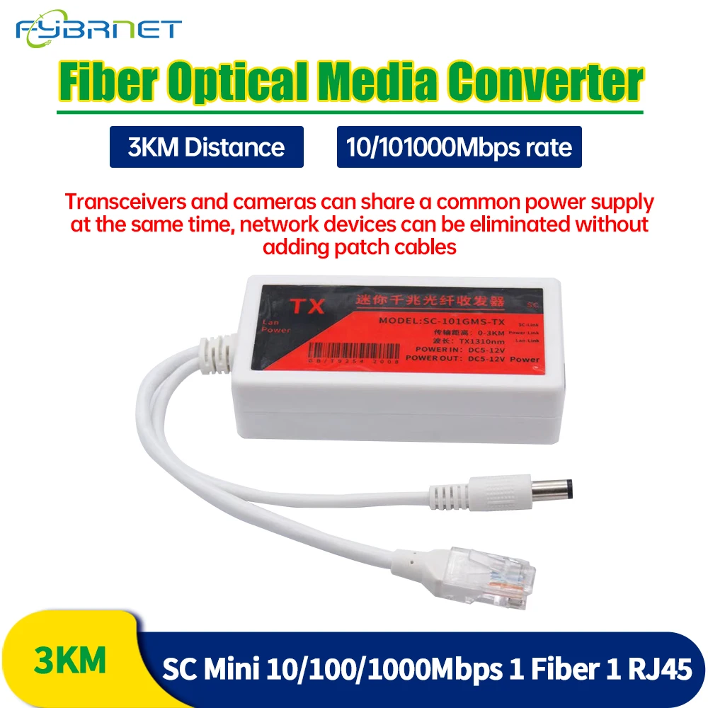 1 PCS 10/100Mbps Mini 1F1E SC Fiber Media Converter Fiber Transceiver Singlemode Simplex 10/100M SC 20KM Fiber Switch