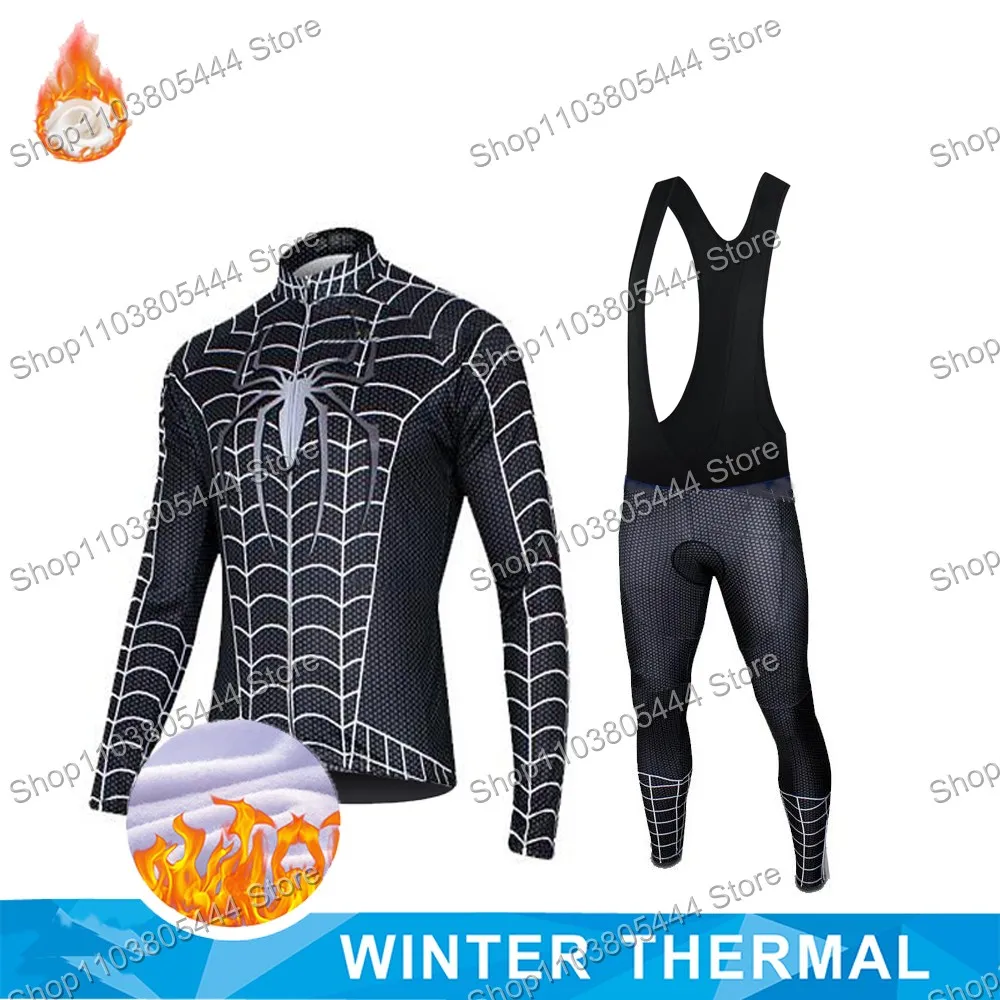 Super Hero Iron Anime Comics Cycling Jersey Set Winter Thermal Fleece Clothing Long Sleeve Bike Pant Bib Bicycle Suit MTB Outfit