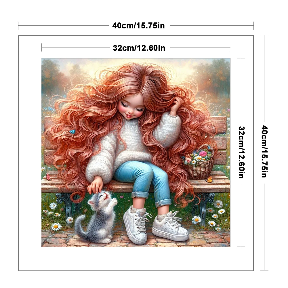 전체 자수 에코 코튼 스레드, 11CT 인쇄 소녀 크로스 스티치 키트 아트, 40x40cm