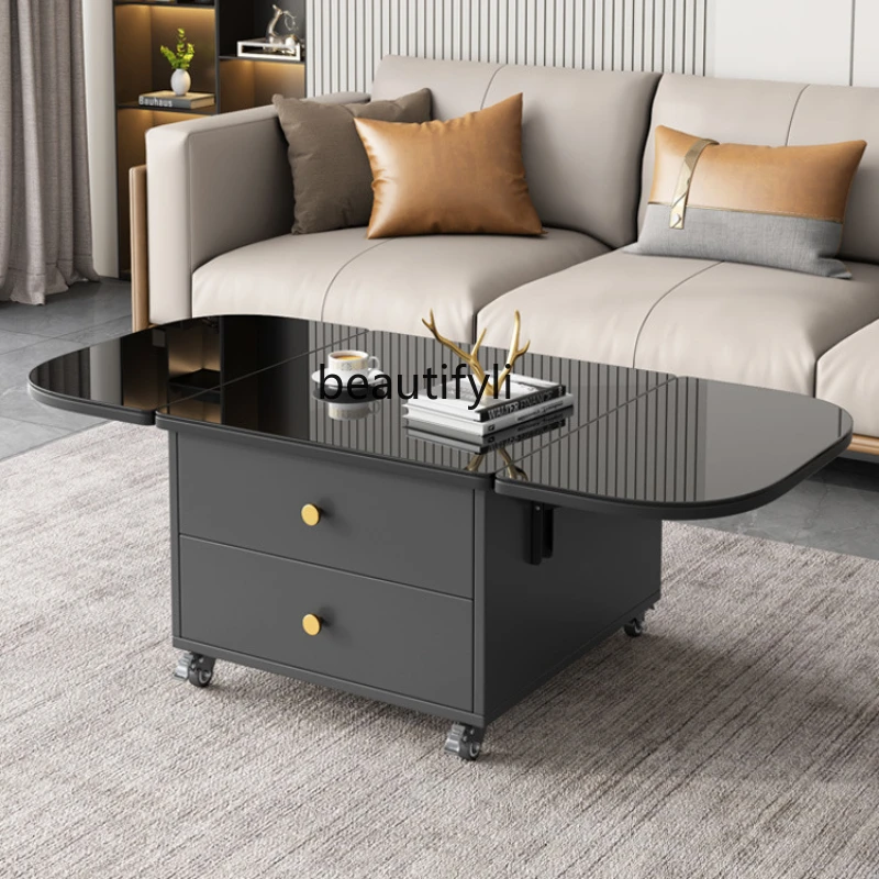

Multifunctional Tea Table Foldable Tea Table Household Dining Table Light Luxury Cream Style Mobile