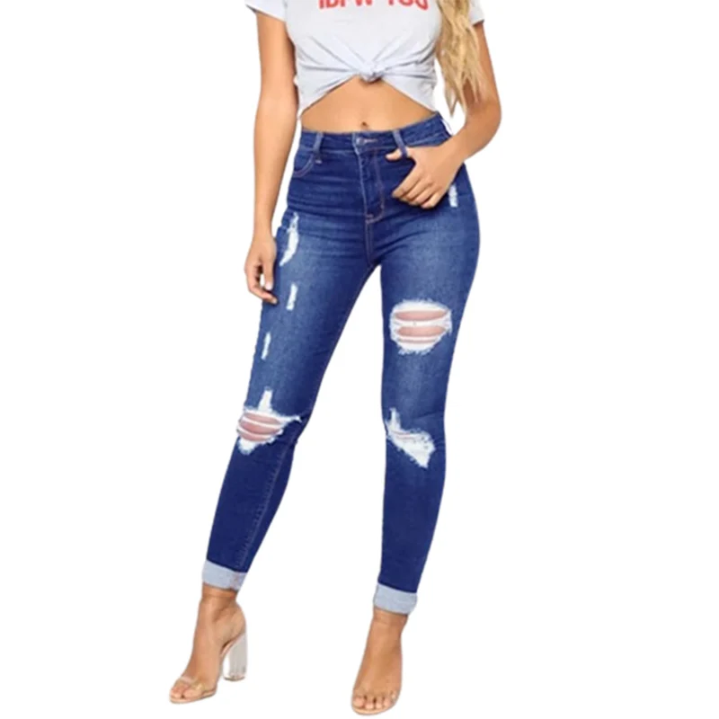 High Waist Tight Stretch Pencil Jeans Women's Slim Fit Hip Lift Denim Pants Broken Holes Trend Streetwear Female Casual Trousers men s plus size trousers with holes in print patch casual fashion trend stretch tight skinny leg midrise jeans