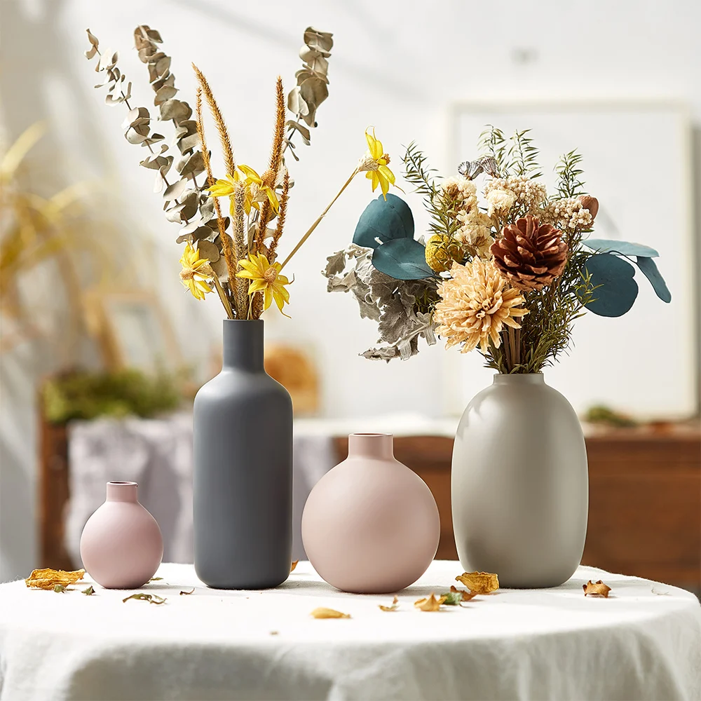 

Nordic Aesthetic Ceramic Home Decor Morandi Style Glass Glaze Flowers Vases Suit for Living Room Arrangement Crafts Decoration