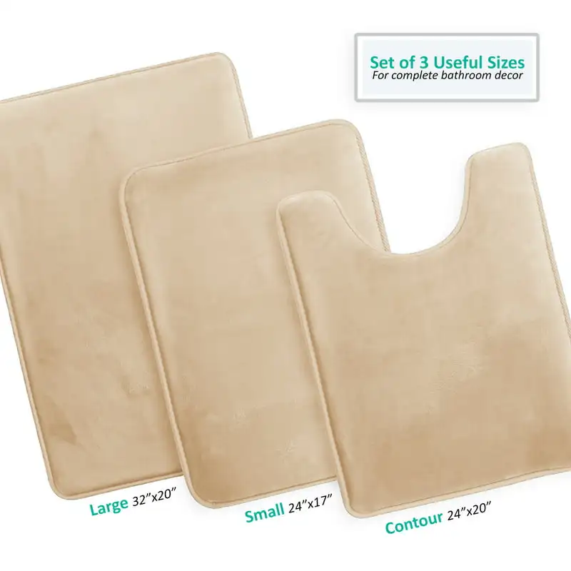 

of 3 Absorbent Memory Foam Bath Mat Bathroom Rugs, 20x32, 17x24 and Contour Bath Rug, Beige Adornos para baño Washing machines